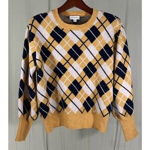 Free Assembly Women’s Blue & Yellow Argyle Sweater Sz XXL Light Academia